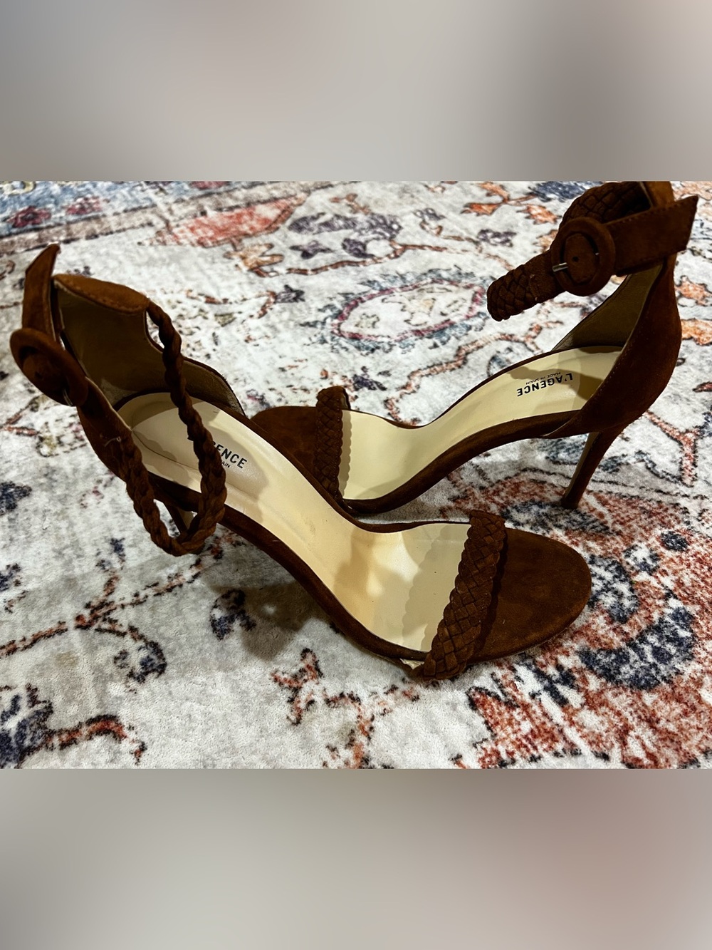 L'AGENCE Brown Braided Suede Stiletto Sandals